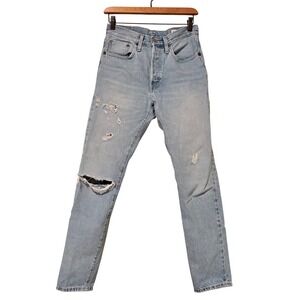 Levi's 501 Light Wash Distressed Button Fly White Oak Cone Denim Jeans 26‎ X 30